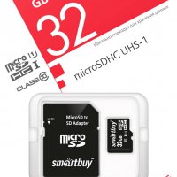 Карта micro-SD SmartBuy 32GB Class 10 UHS-I + адаптер (SDHC)