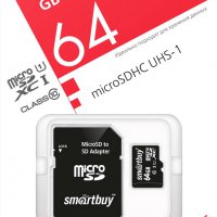 Карта micro-SD SmartBuy 64GB Class 10 UHS-I + адаптер (SDXC)