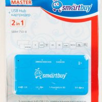 Kартридер + USB- хаб SmartBuy 750-B Combo синий