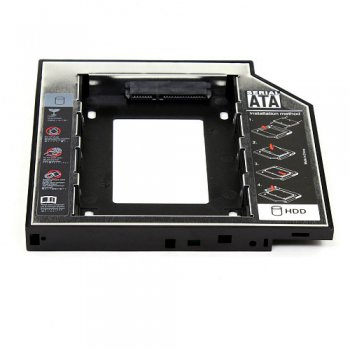 Низкопрофильный адаптер для 2.5" накопителя в отсек 5.25" (CD / DVD / Blu-ray привод ноутбука), высотой до 12мм