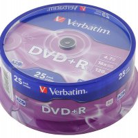 Диск DVD+R Verbatim 16х Cake box (25/200)