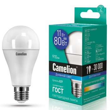 Лампа диодная A60 11Вт Е27 6500К 910Лм Camelion (10/100)