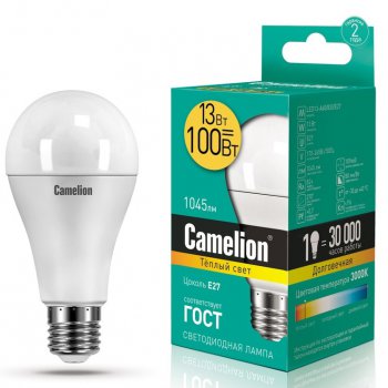 Лампа диодная A60 13Вт Е27 3000К 1045Лм Camelion (10)*