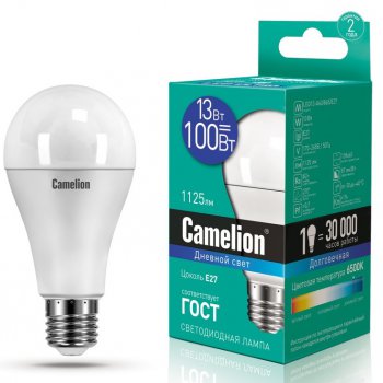 Лампа диодная A60 13Вт Е27 6500К 1125Лм Camelion (10/100)*