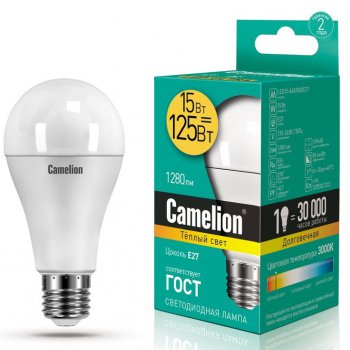 Лампа диодная A60 15Вт Е27 3000К 1280Лм Camelion (10/100)
