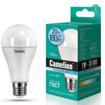 Лампа диодная A65 20Вт Е27 4500К 1850Лм Camelion (10/100)