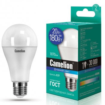 Лампа диодная A65 20Вт Е27 6500К 1870Лм Camelion (10/100)