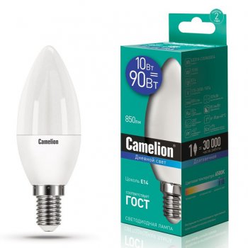 Лампа диодная свеча 10Вт Е14 6500К 850Лм Camelion (10/100)