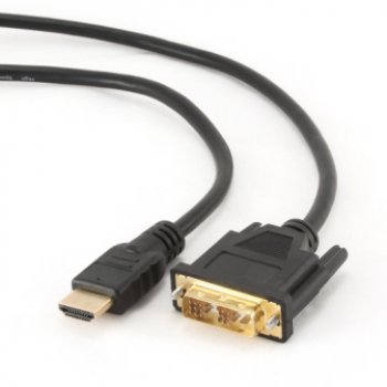 Кабель HDMI - DVI single link 1.8м, медь, позолоченные разъёмы, экранированный, Cablexpert, чёрный, пакет