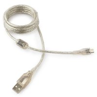 Кабель USB-microB 1.8м Cablexpert золочёные контакты феррит кольцо прозрачный (200)