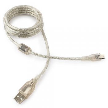 Кабель USB-microB 1.8м Cablexpert золочёные контакты феррит кольцо прозрачный (200)