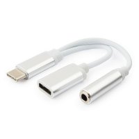 Адаптер USB Type-C/Jack3.5 F+ Type-C F Cablexpert, белый