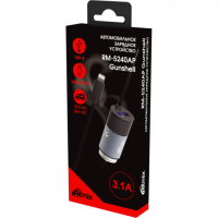 Зарядное устройство авто USB Ritmix RM-5240AP Gunshell max 3.1А +интегрированный кабель iPhone8pin черный/серебро