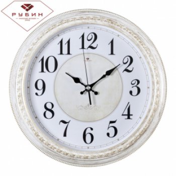Часы настенные Рубин круг пластик 28,5*28,5 "Классика" корпус белый с золотом (1/10)