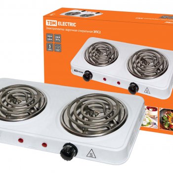 Электроплитка 2конфорки TDM ЭПС2 2000Вт спираль d150мм белая (6)
