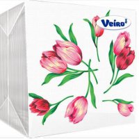 Салфетки бумажные Veiro 1слой  Розовые Цветы 100шт (45)