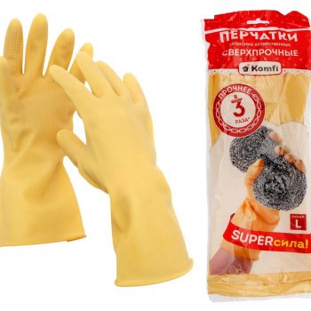 Перчатки латекс L Сверхпрочные цвет натуральный Komfi (12)
