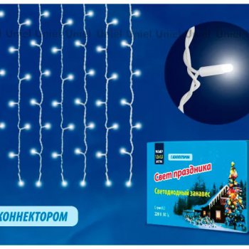 Занавес Uniel ULD-C1515-160 160LED белый 1,5х1,5м соединяемый мерцание IP67