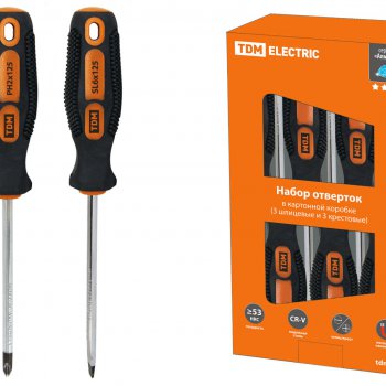 Отвёртки набор TDM 6шт 3-шлиц 3-РН коробка (8)