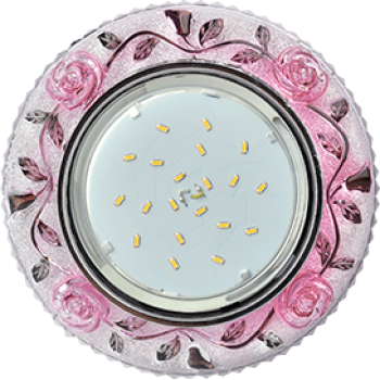 Ecola GX53 H4 LD7071 Светильник встр. искристый с подсветкой "Розы" Прозрачный и Розовый / Хром 35x1