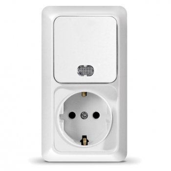 Блок Олимп вертикальный 1кл. подсветка + розетка с/з белый (5)