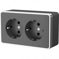 Розетка Werkel Gallant 2-ая с заземлением графит рифленый (10)
