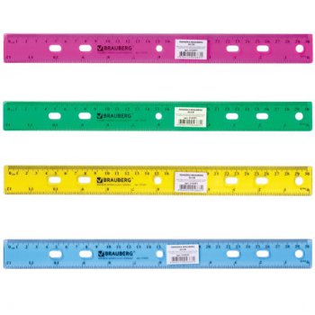 Линейка пластиковая 30см BRAUBERG "Crystal" тонированная ассорти (1/24)