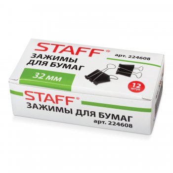 Зажим для бумаг 32мм на 140 листов Staff 12 шт в коробке черные (12/240)