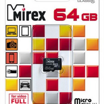Карта micro-SD Mirex 64GB Class 10 (SDXC) UHS-I (без адаптера)