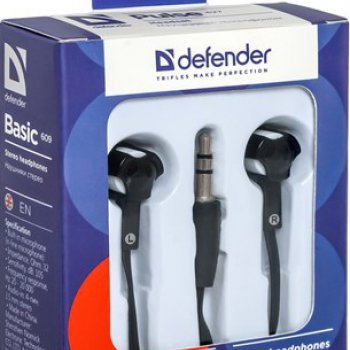 Наушники вкладыши Defender Basic-609 черный/белый (50)#