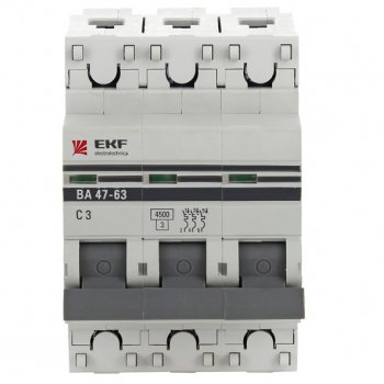 Выключатель автоматический 3P  16A 4,5kA C EKF ВА47-63 PROxima (4/40)