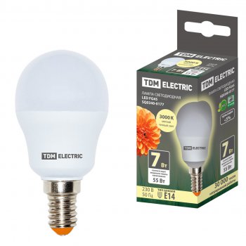 Лампа диодная шар G45  7Вт Е14 3000К 510Лм TDM (10/100)