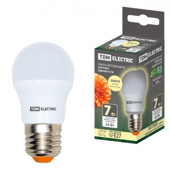 Лампа диодная шар G45  7Вт Е27 3000К 510Лм TDM (10/100)