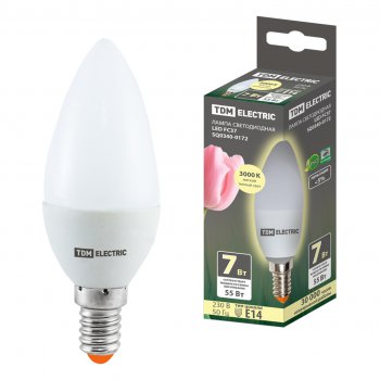 Лампа диодная свеча  7Вт Е14 3000К 510Лм TDM (10/100)