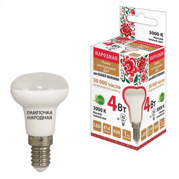 Лампа диодная R39  4Вт Е14 3000К 300Лм TDM Народная (10/100)