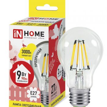 Лампа филамент A60  9Вт Е27 3000К 810Лм InHome (10)
