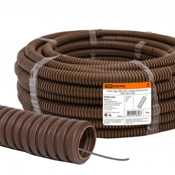 Труба гофрированная ПВХ 25мм темное дерево TDM (25)