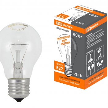 Лампа накаливания A55 60Вт Е27 прозрачная TDM (100)
