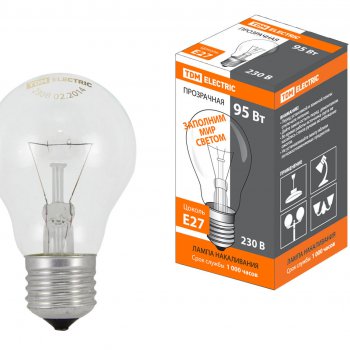 Лампа накаливания A55 95Вт Е27 прозрачная TDM (100)