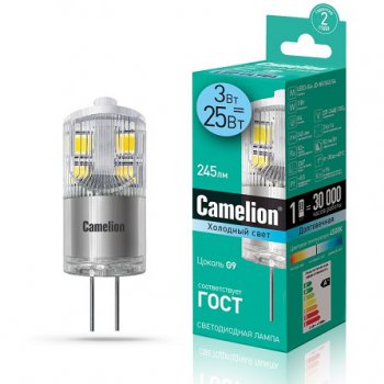 Лампа диодная G4 220В  3Вт 4500К 245Лм Camelion (10)
