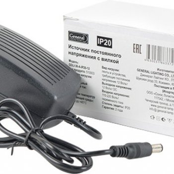 Драйвер 12В  36Вт IP20 76х67х42мм General вилка jack 5.5мм (1)