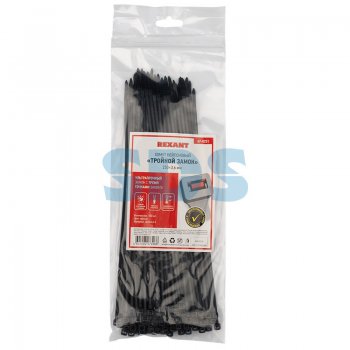 Хомут 3.6x250 черный тройной замок 100шт Rexant (10)