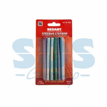 Клеевые стержни d=7.4мм 100мм цветные с блестками 12шт в блистере Rexant