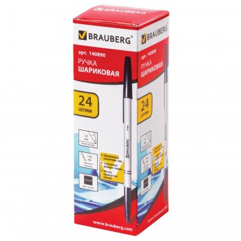 Ручка шариковая BRAUBERG Офис пишущий узел 1мм корпус белый черный стержень (24)