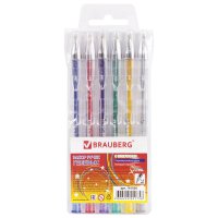 Ручки гелевые набор Brauberg "Jet" 0,7мм 6шт чернила с блестками ассорти (1)