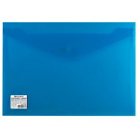 Папка-конверт на кнопке А4 BRAUBERG 0,2мм  до 100л пластик непрозрачная синяя СВЕРХПРОЧНАЯ (1/40)