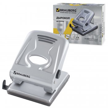 Дырокол BRAUBERG "Metallic" до 40 листов серебристый металлический (1/18)
