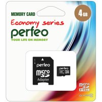 Карта micro-SD Perfeo 4GB Class 10 economy + адаптер (SDHC)