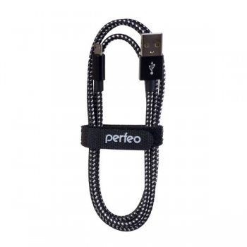 Кабель USB-microB 3м Perfeo нейлон металлические коннекторы черн/бел (50)