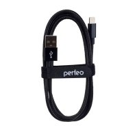 Кабель USB-iPhone8pin  1м Perfeo ткань металлические коннекторы черный (100)